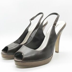 Brown Leather Slingback High Heel Shoes Sz 7.5